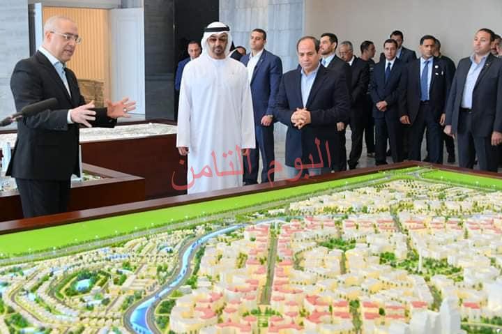 الرئيس عبدالفتاح السيسي وسموالشيخ محمد بن زايد ولي عهد أبوظبي في جوله تفقوديه بمدينه العالمين الجديده